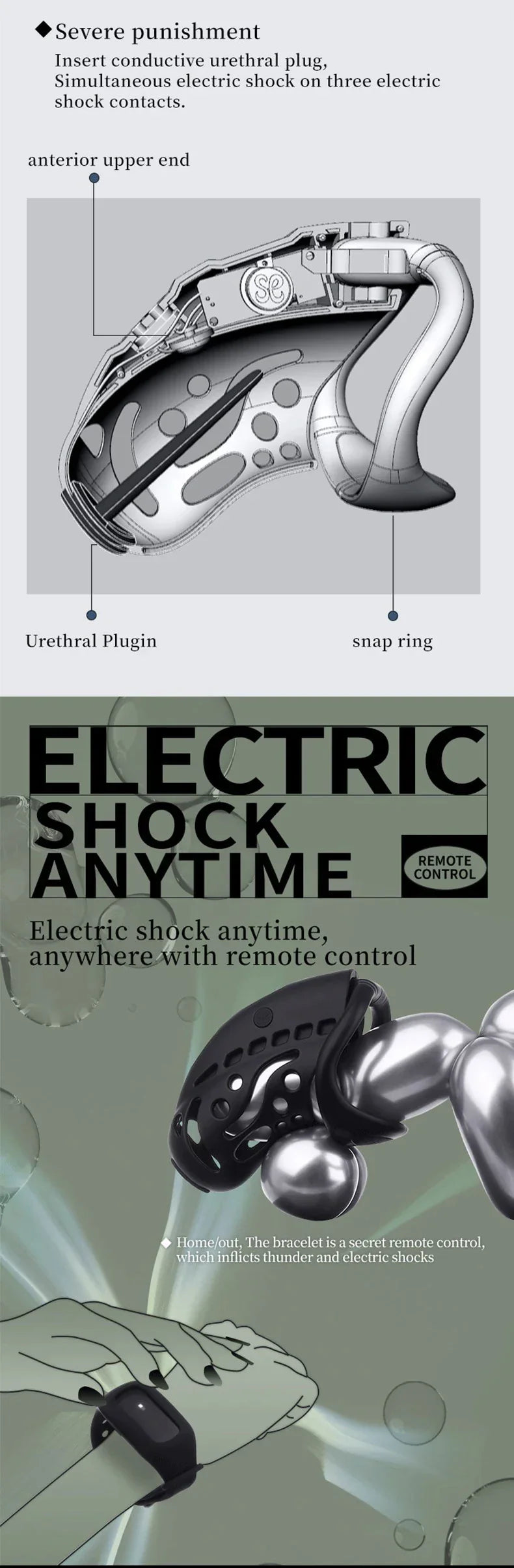 Electric Shock Vibrating Penis Chastity Cage