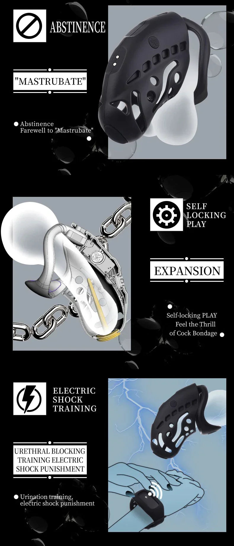 Electric Shock Vibrating Penis Chastity Cage