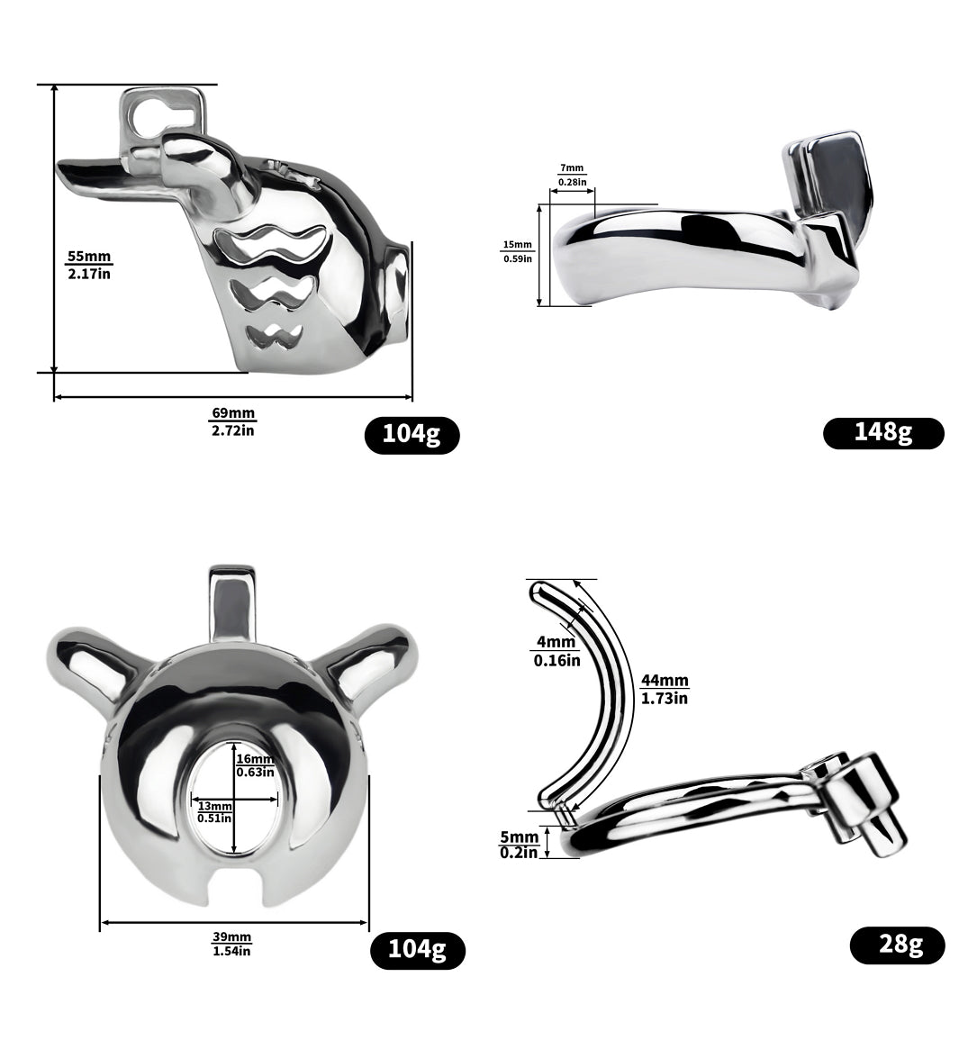 Dolphin Chastity Cage With PA Piercing -size
