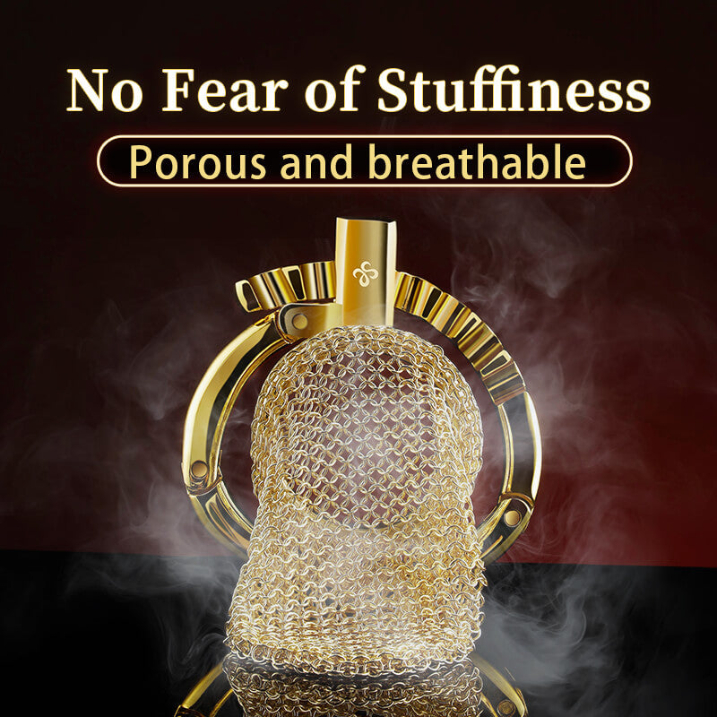 Golden Adjustable Chainmail Chastity Cage 1