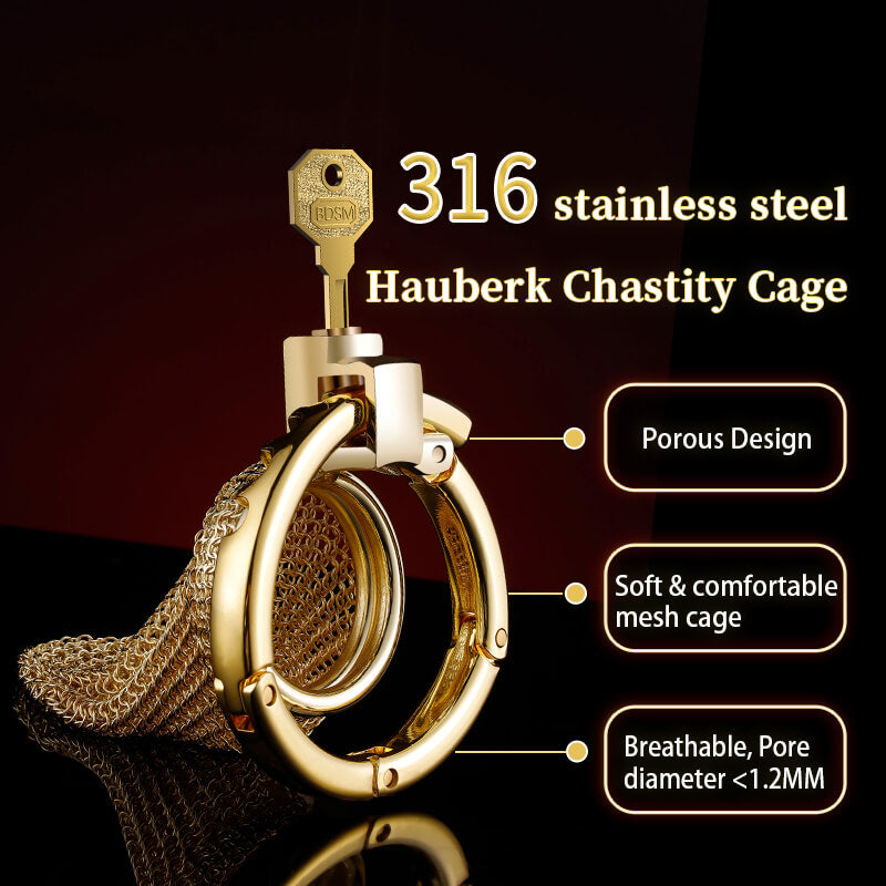 Golden Adjustable Chainmail Chastity Cage 4