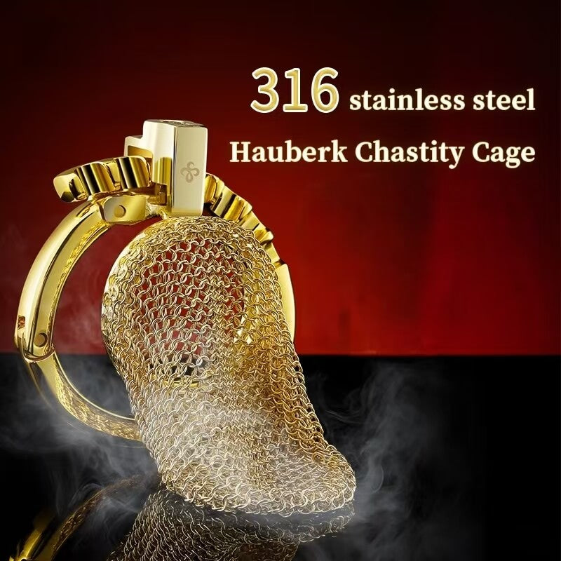 Golden Adjustable Chainmail Chastity Cage