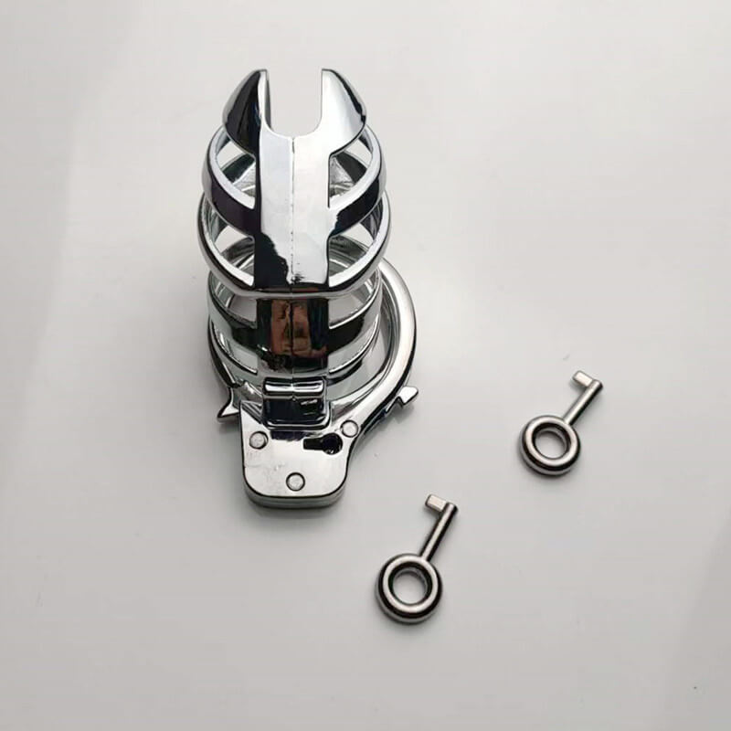 Adjustable Metal Male Chastity Cage with Handcuff Design