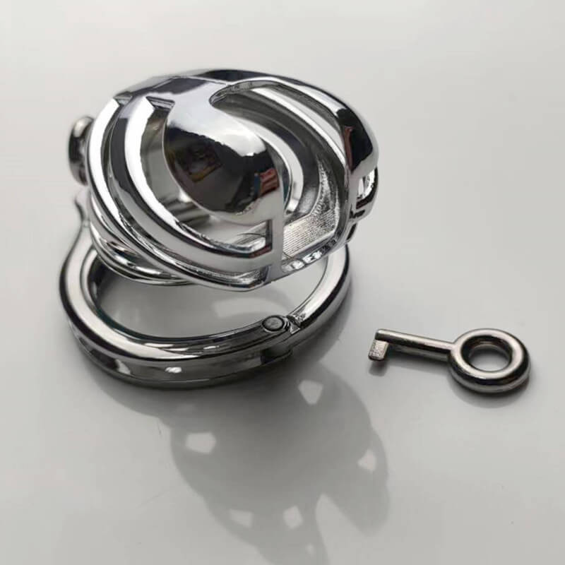 Adjustable Metal Male Chastity Cage with Handcuff Design