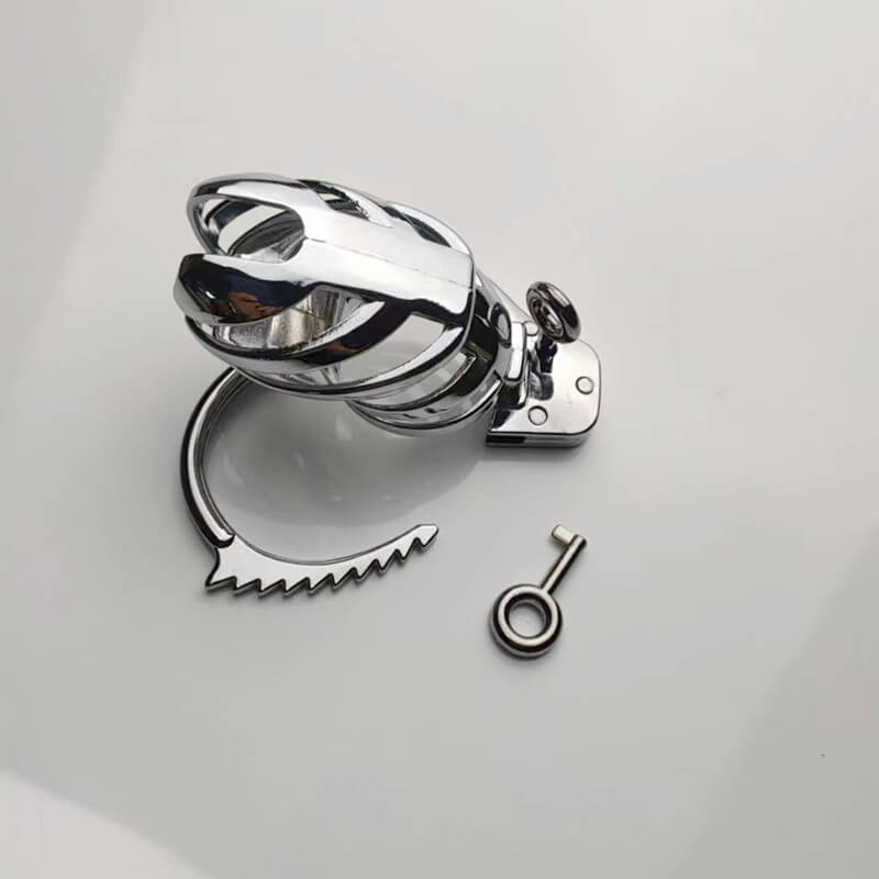 Adjustable Metal Male Chastity Cage with Handcuff Design