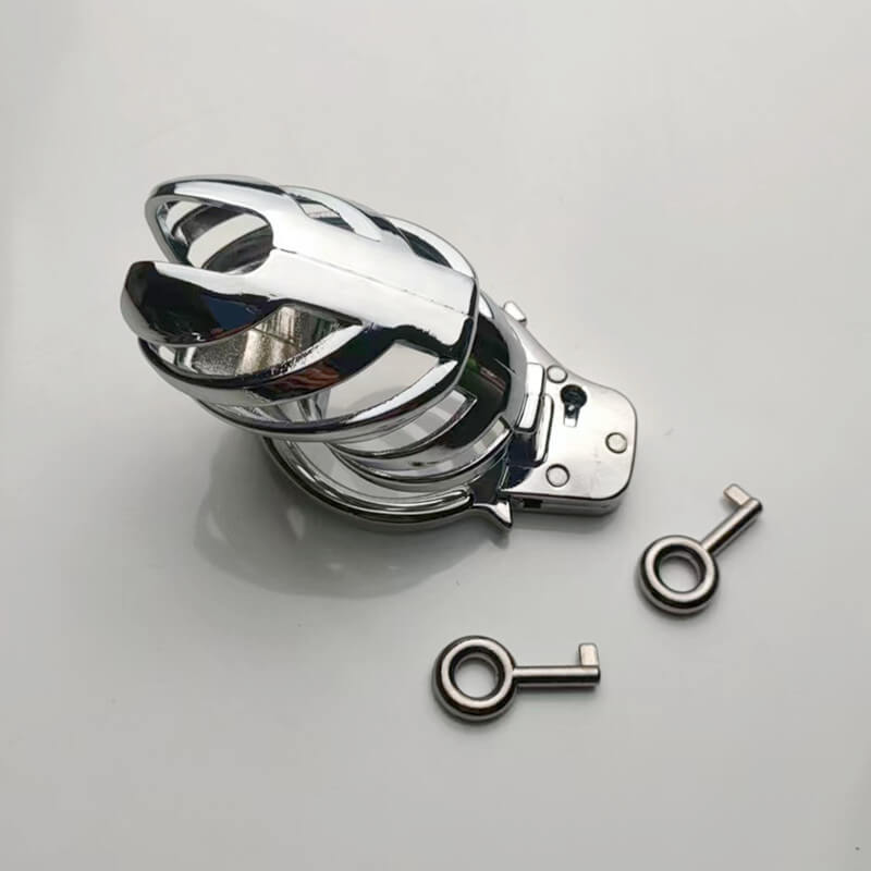 Adjustable Metal Male Chastity Cage with Handcuff Design