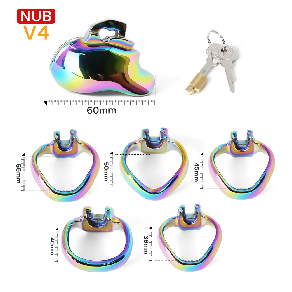V4 Rainbow Steel Chastity Cage - nub v4