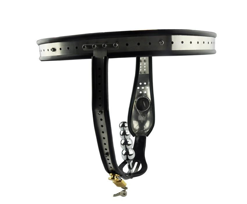 Saddle Shield Black-and-Silver Male Chastity Belt