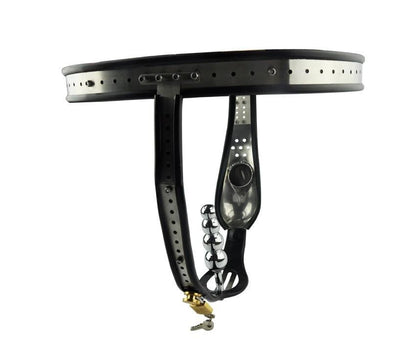 Saddle Shield Black-and-Silver Male Chastity Belt