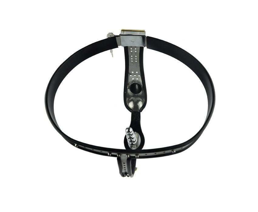 Saddle Shield Black-and-Silver Male Chastity Belt