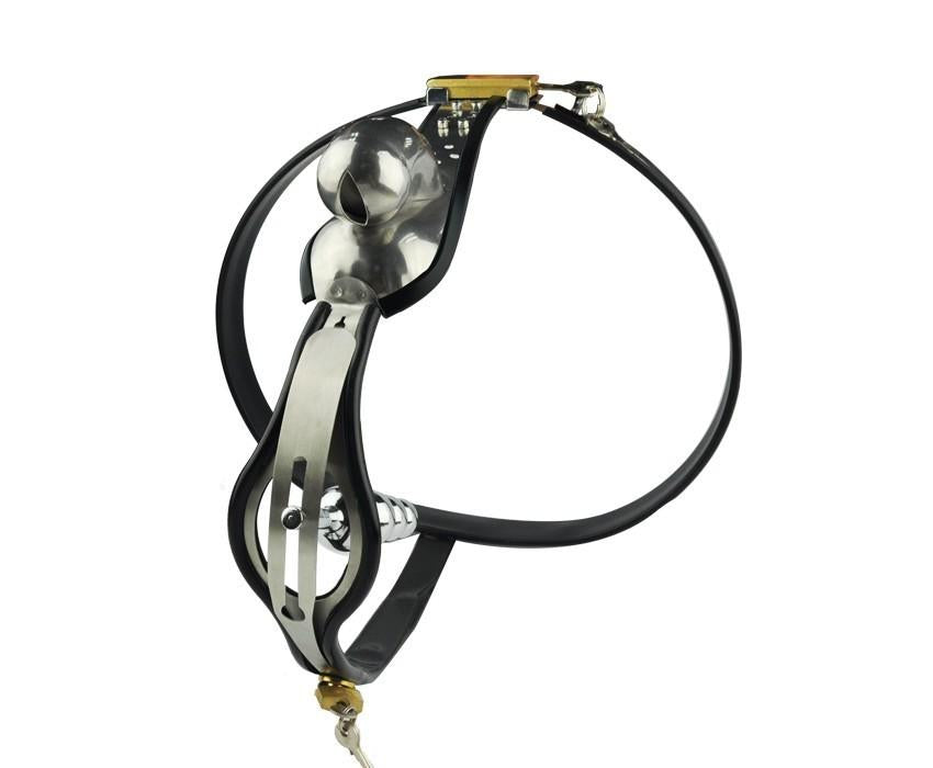 Saddle Shield Black-and-Silver Male Chastity Belt