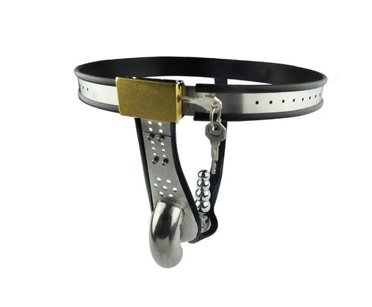 Saddle Shield Black-and-Silver Male Chastity Belt