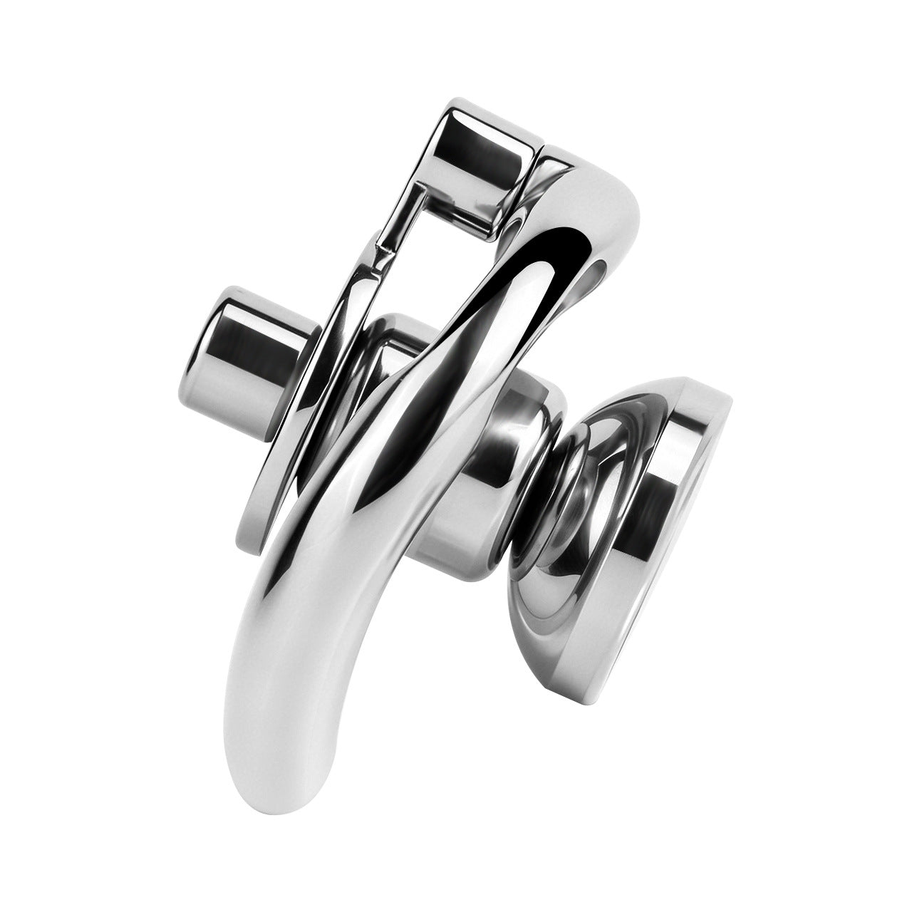 Side view of detachable stainless steel chastity ring and base