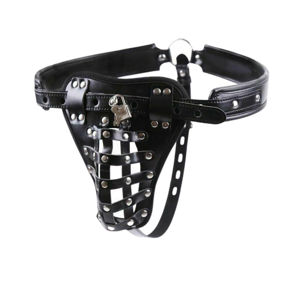 Black Riveted Basket Male Chastity Belt