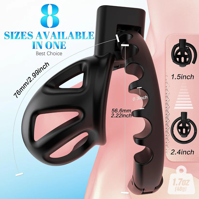 Chastity Cage with 8 Adjustable Cock Ring