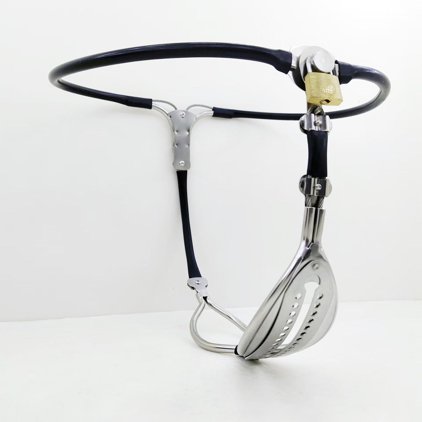 Curved-Shield Cable-Waist Female Chastity Belt