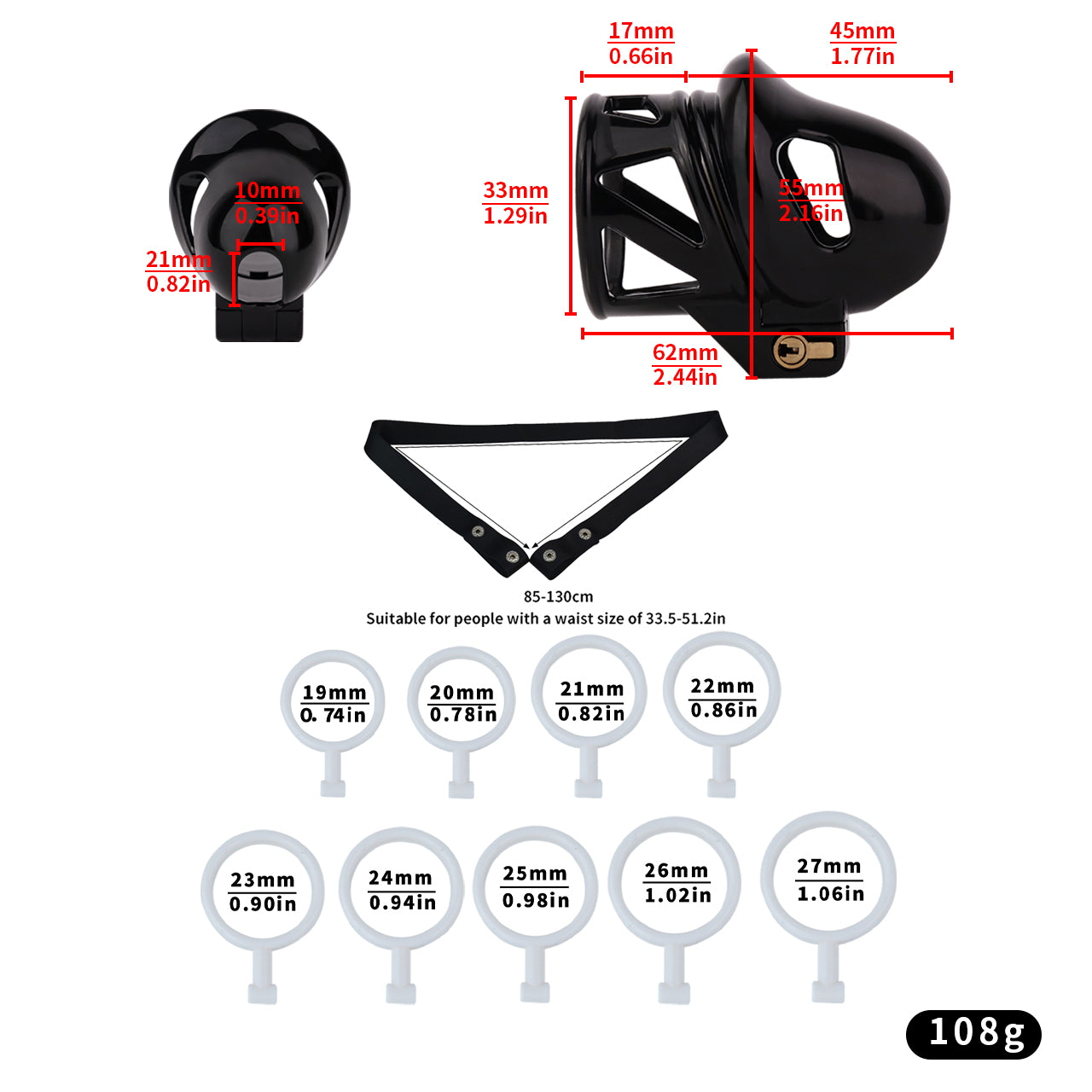 Hooded Glans Chastity Cage With Belt Option