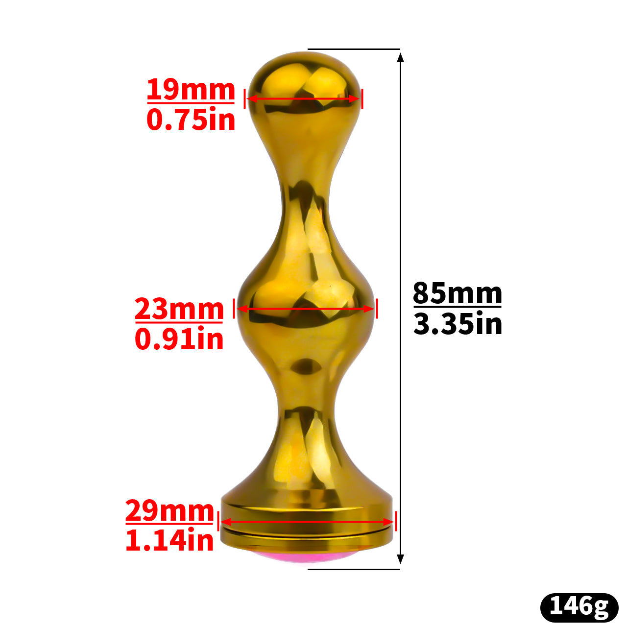 Golden Short Smooth Stainless Steel Mamba Cage with Belt dimensions showing 19mm, 0.75in, 23mm