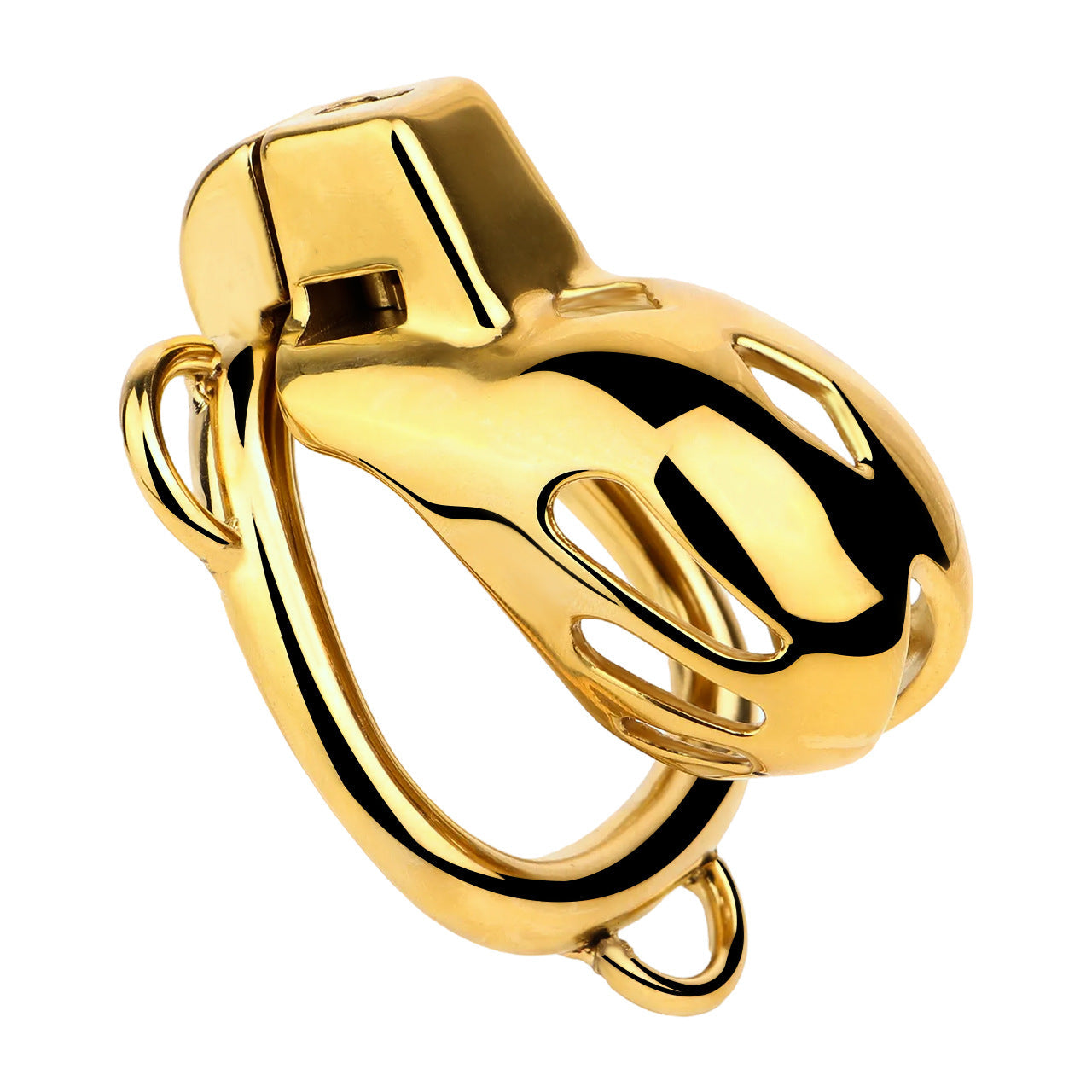 Golden Short Smooth Stainless Steel Mamba Cage with Belt in alternate gallery view 5