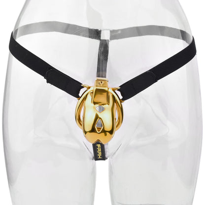 Golden Short Smooth Stainless Steel Mamba Cage with Belt in alternate gallery view 4