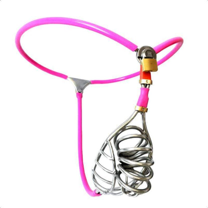 Pink Open-Cage Cable-Waist Chastity Belt