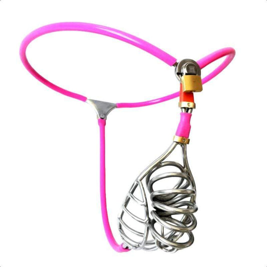 Pink Open-Cage Cable-Waist Chastity Belt