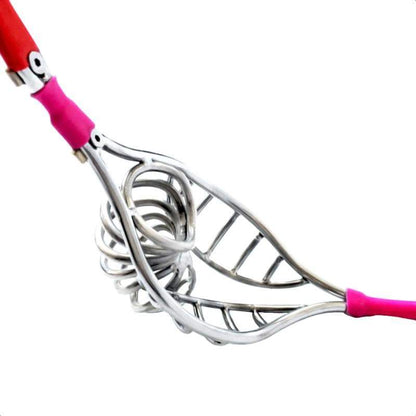 Pink Open-Cage Cable-Waist Chastity Belt