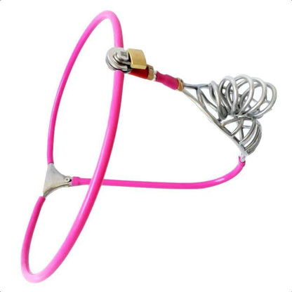 Pink Open-Cage Cable-Waist Chastity Belt