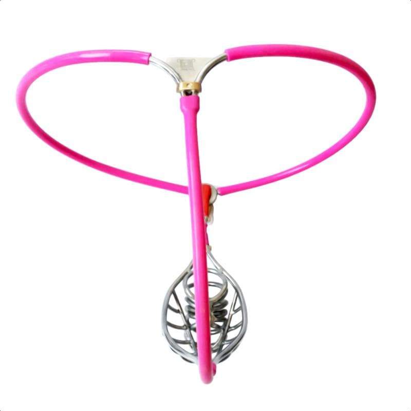 Pink Open-Cage Cable-Waist Chastity Belt