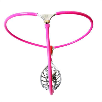 Pink Open-Cage Cable-Waist Chastity Belt