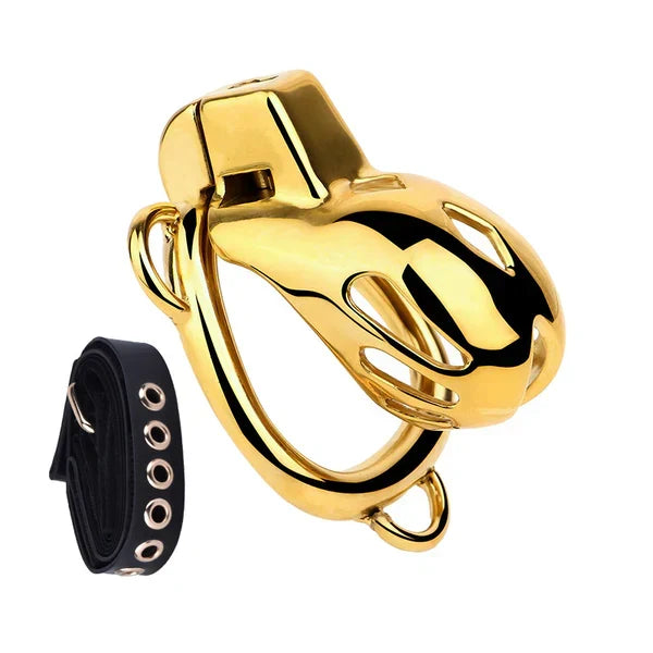 Golden Short Smooth Stainless Steel Mamba Cage with Belt in the main gallery view