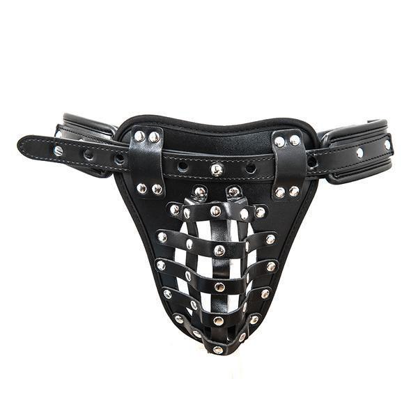Black Riveted Basket Male Chastity Belt