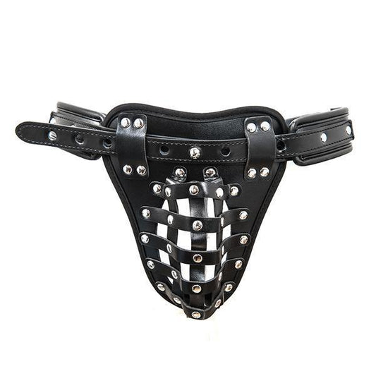 Black Riveted Basket Male Chastity Belt