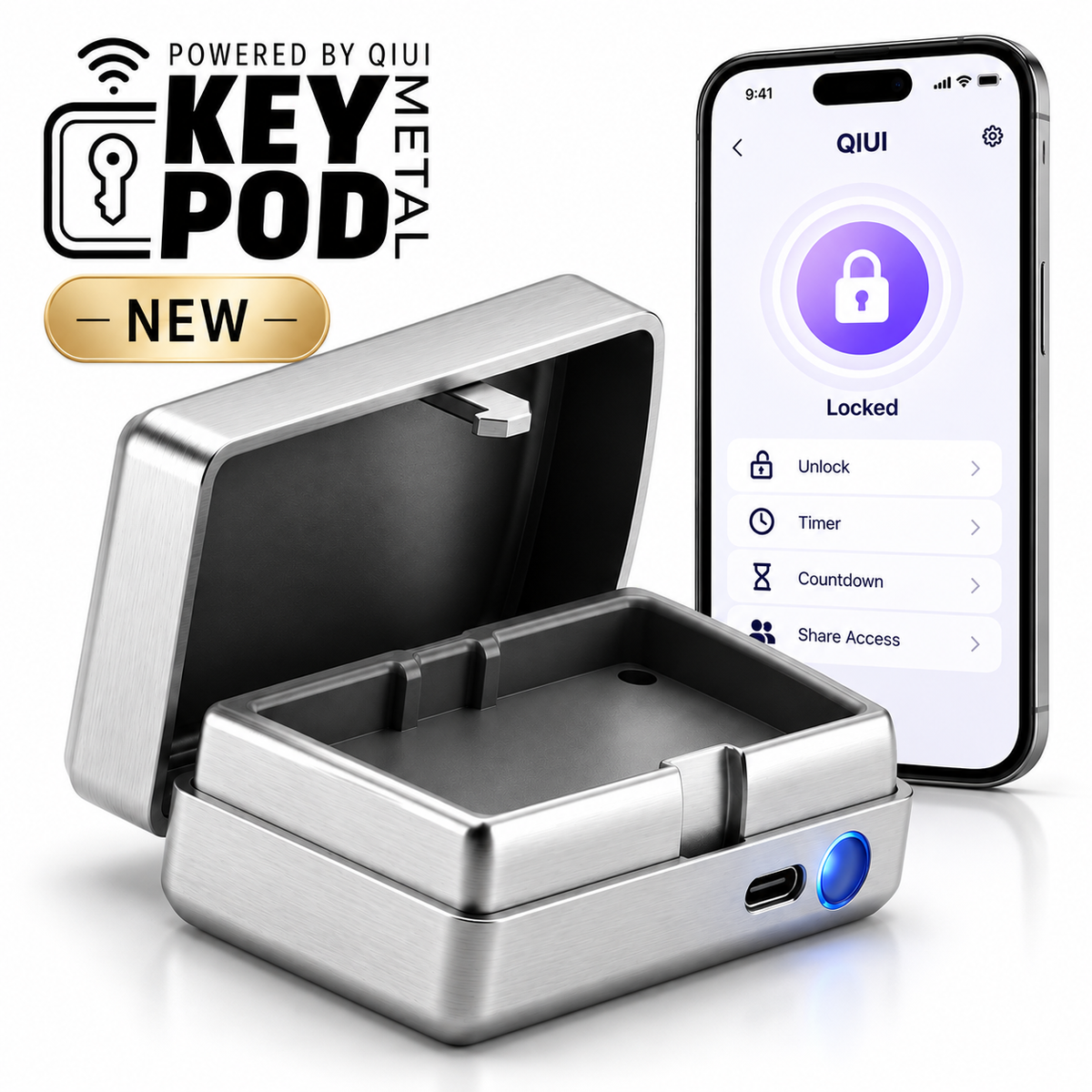 QIUI AI Keyholder Metal Key Pod – Smart App-Controlled Key Box