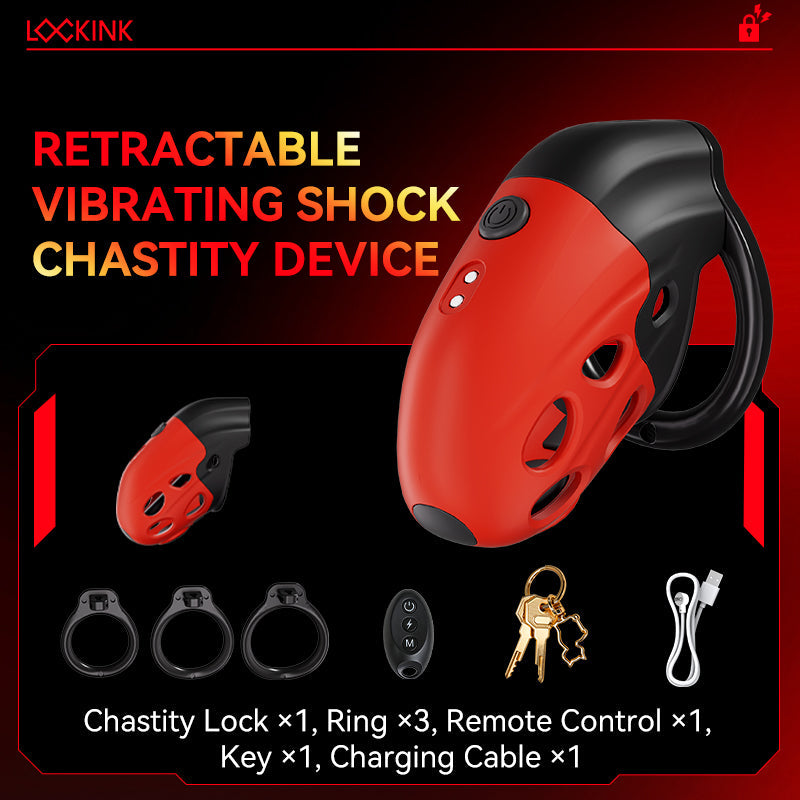 Lockink Retractable Electric Shock Vibrating Chastity Cage