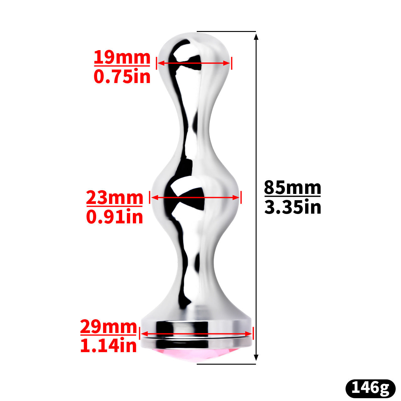 Short Smooth Stainless Steel Mamba Cage with Belt dimensions showing 19mm, 0.75in, 23mm