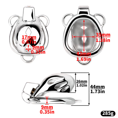 Short Smooth Stainless Steel Mamba Cage with Belt dimensions showing 26mm, 1.02in, 44mm