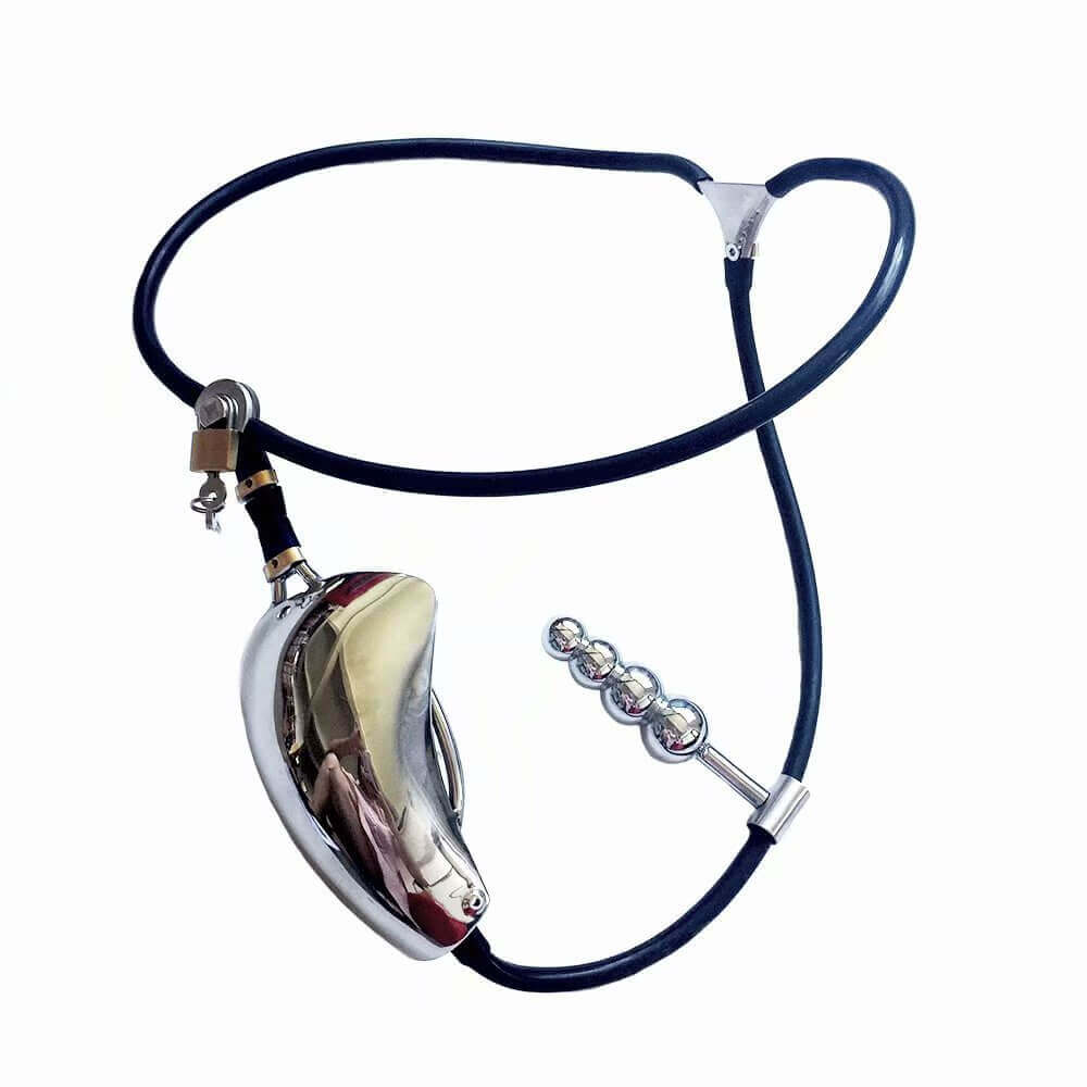 Shield-Front Cable-Waist Chastity Belt with Optional Plug