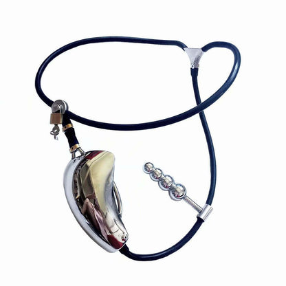 Shield-Front Cable-Waist Chastity Belt with Optional Plug