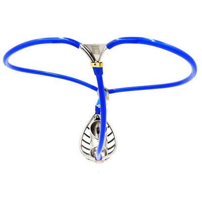 Blue Open-Cage Cable-Waist Male Chastity Belt