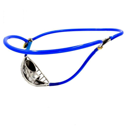 Blue Open-Cage Cable-Waist Male Chastity Belt